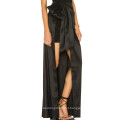 Elastic Waist Tutu Bowtie Overskirt Black High Slit Women Maxi Skirt